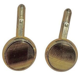Swank Tiger Eye Cufflinks‎ Vintage Gold Tone Round Stone Classic Jewelry